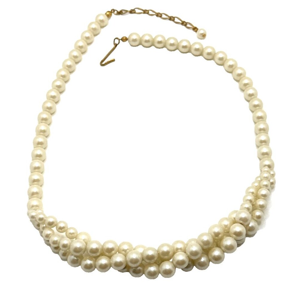 Vintage Faux Pearl Choker Necklace Multi Strand Classic Twist 18-20.5" Bridal